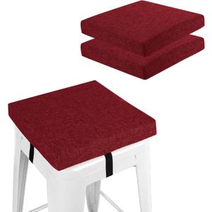 Square Bar Stool Cushions Set of 2 Non-Slip Chair Pads with Ties 2" Thick Chair Cushions with Machine Washable Cover 12" X 12" (Red)