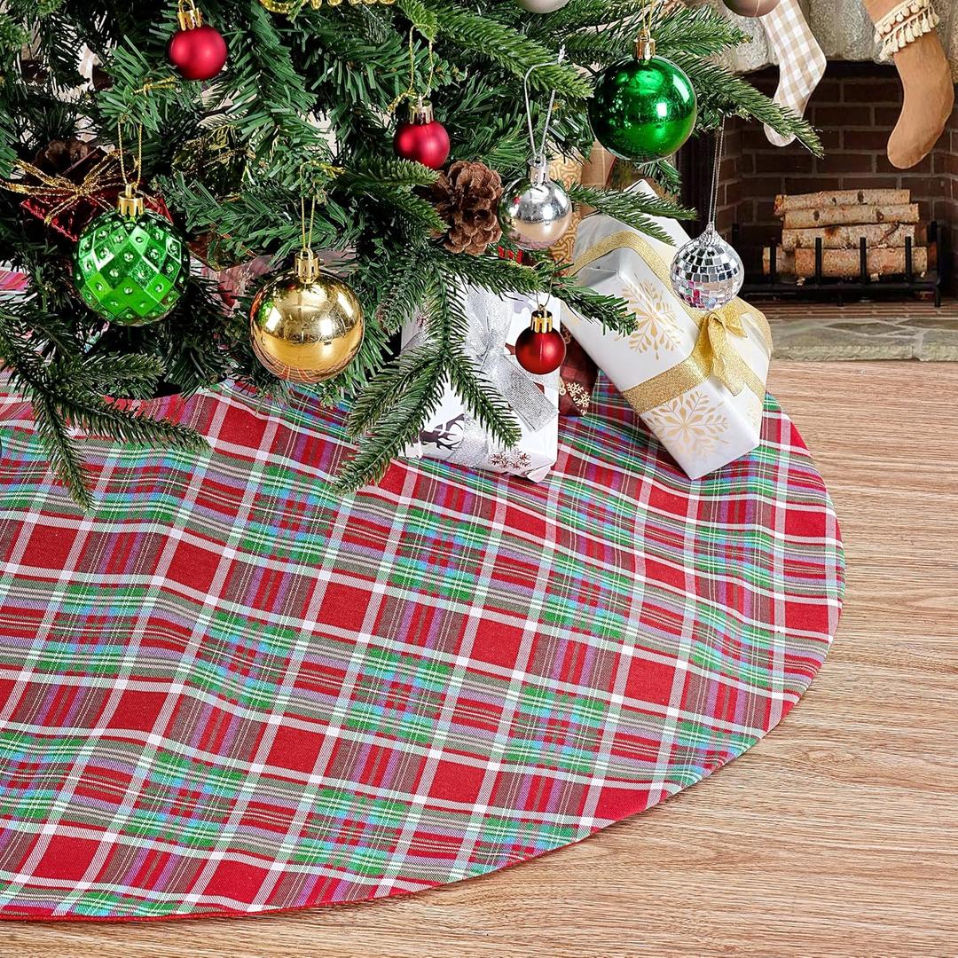 Christmas Plaid Tree Skirt 24 Inch Red Blue Green Buffalo Checked Tree Skirt Small Tree Skirts Xmas Holiday Home Indoor Decor for New Year Tree Ornaments