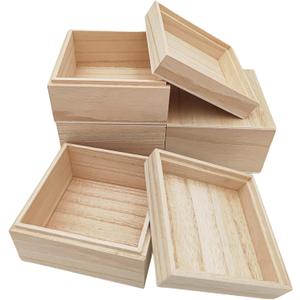 Anktily 4PCS Unfinished Wooden Box with Top Lid, 4 x 4 x 2.4 inch Small Square Wood Keepsake Box,Rustic Wood Container Boxes for Crafts, Home Storage
