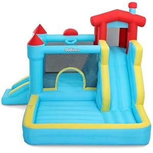 Outfunny Inflatable Bounce House, Kids Bouncy House for Boys 3-12 with Slide, Outdoor & Indoor, 450W Blower - Blue