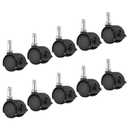 PATIKIL 1 Inch Swivel Casters, Pack of 10 Nylon 360 Degree Universal Circlip Swivel Stem Wheels with Brake for Chair Furniture Replacement, Black