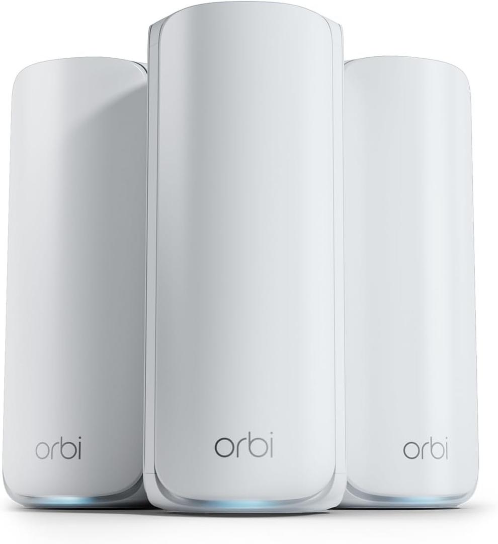 NETGEAR Orbi 770 Series Tri-Band WiFi 7 Mesh Network System (RBE773) - Router + 2 Satellite Extenders, Security Features, Up to 11Gbps, Covers up to 8,000 sq. ft., 100 Devices, 2.5 Gig Internet Port