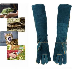 Animal Handling Gloves Bite Resistant, 23.6'' Anti Scratch Glove for Cats, Multipurpose Bite Proof Leather Pet Gloves for Grabbing Cat Reptile Puppy Bird Poultry or Gardening Welding