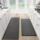Kitchen Mat Set of 2 PCS, Cushioned Non Slip Rugs for Kitchen Floor, Absorbent Runner Comfort Standing Mats Washable for Kitchen, Office, Home, (Black, 17.3"x47"+17.3"x71")