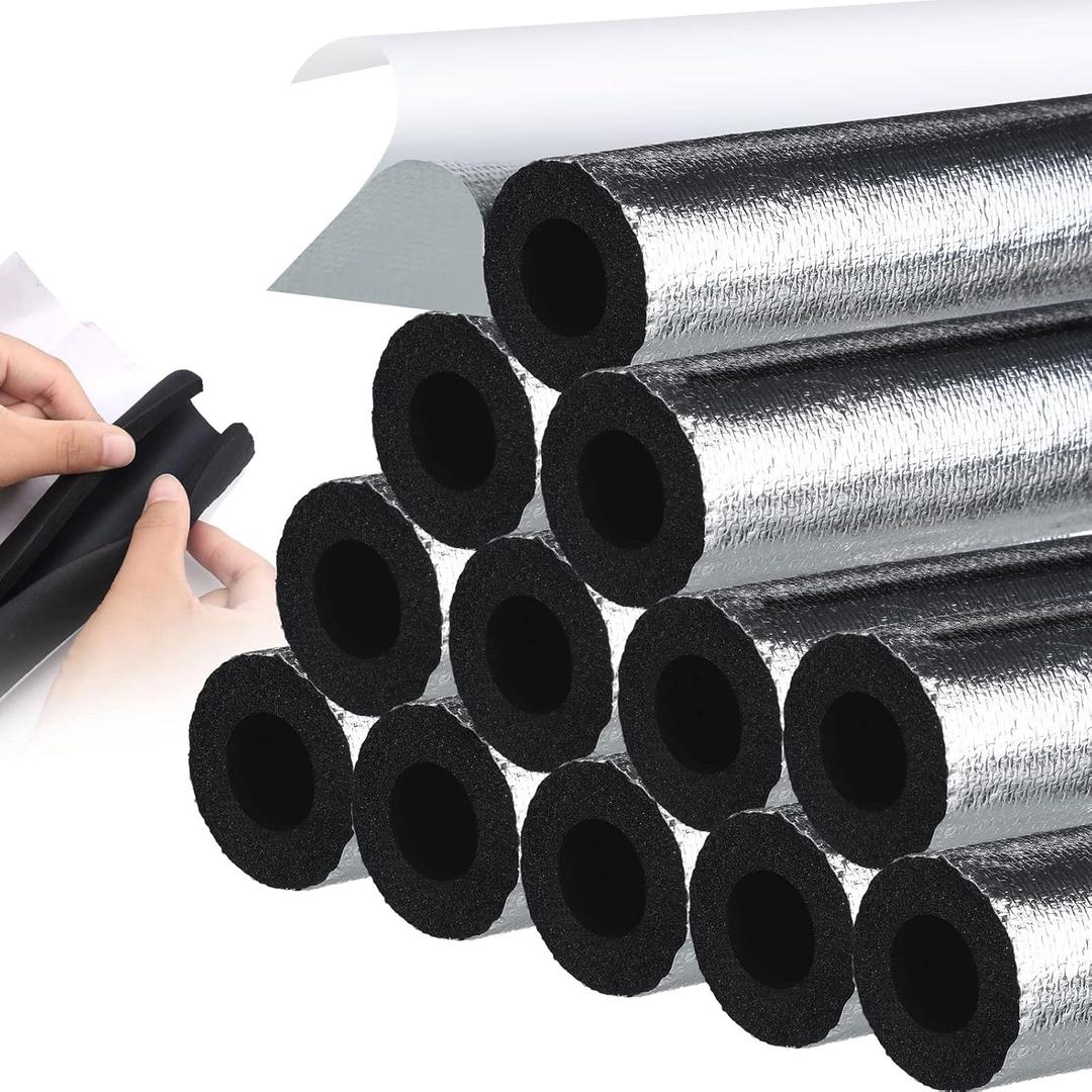 Kingdder 12 Pcs Foam Pipe Insulation Tube Self Adhesive Water Pipe Insulation Freeze Protection 1.3 ft Pipes Insulations Wrap for Outdoor Winter Irrigation Sprinkler(0.6 Inch/ 15 mm)