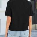 Womens Short Sleeve Cardigan Summer Sweaters Crew Neck Button Down Knit Shirt Blouse Dressy Casual Tops (Black, M)