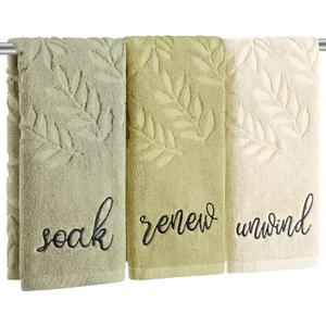 Moukeren 3 Pcs Hand Towels for Bathroom, 100% Cotton, Olive Green, 13.7 x 29.5 inches