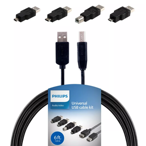 Philips 6' USB 2.0 Universal Kit with USB-C - Black: Male to Female Connection Cable