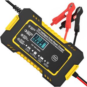 12V 6A Car Battery Charger, Smart Battery Trickle Charger Battery Maintainer 12 Volt Automotive with Temp Compensation for Car, Truck, Motorcycle, Lawn Mower, Marine Lead Acid Batteries