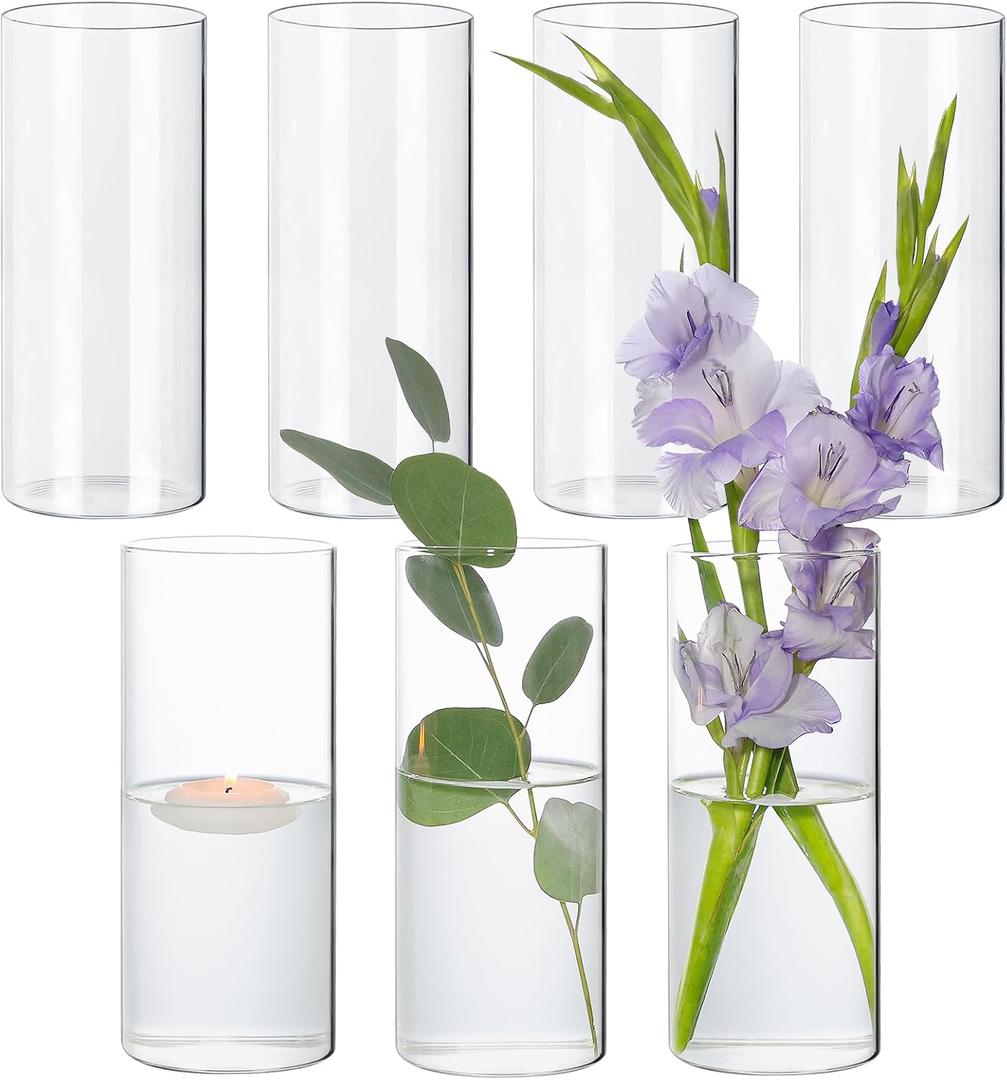 SUPMIND 7Pcs Glass Cylinder Vase for Centerpieces Clear Glass Flower Vases Bulk, Glass Hurricane Candle Holder Tall 8 Inch Floral Vases for Table, Floating Candle Vases for Wedding Home Décor