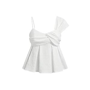 SOLY HUX Women's Summer Tops Asymmetrical Straps Ruffle Sleeveless Babydoll Top Summer Going Out Cami Top Pure White Large