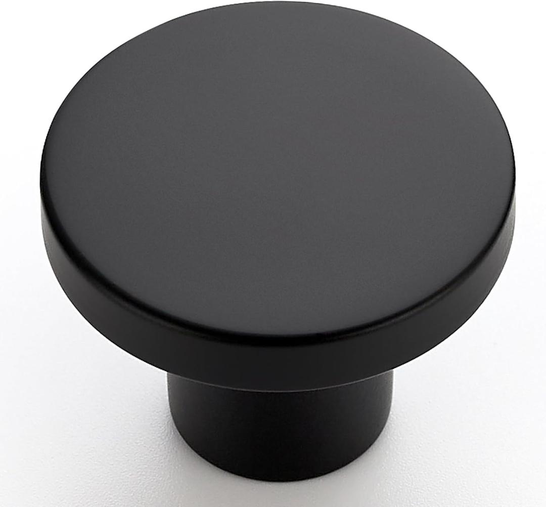 10 Pack Black Cabinet Knobs, 1-1/5 Inch Round Drawer Knobs for Kitchen Cabinets, Dressers & Closet Doors