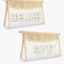 2 Pcs Boho Straw Clear Makeup Letter Pouch, Sunscreen SPF Bag Pouch, Waterproof Beach Toiletry Bag Accessories for Women