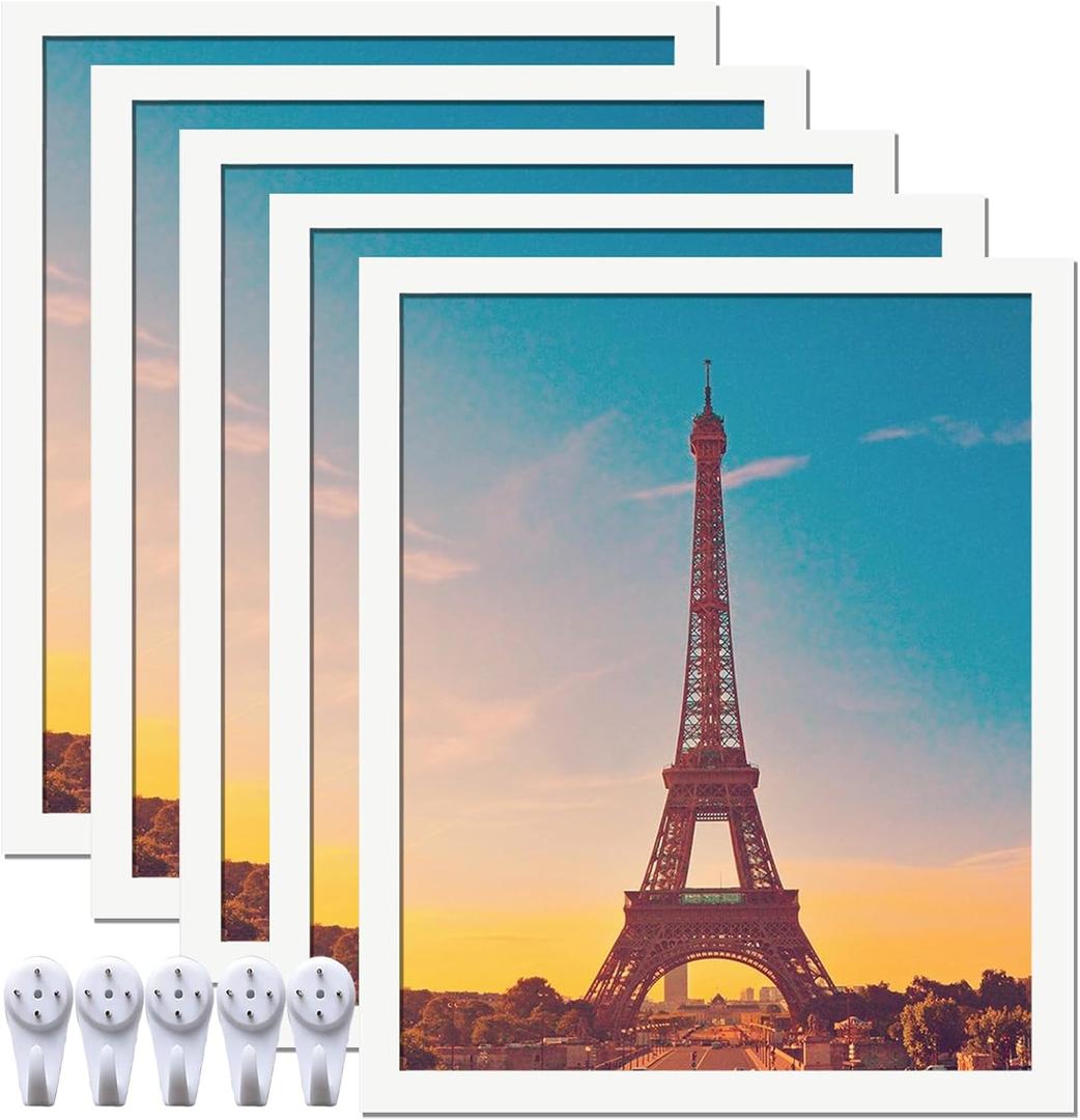 20x24 Picture Frame Set of 5, White Photo Frames High Transparent Wall Gallery Desktop Horizontal Vertical for Canvas Collage Photo Poster Certificate 20 x 24 inches