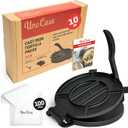 Uno Casa 10-Inch Cast Iron Tortilla Press, Tortilla Maker Press, Pre-Seasoned Roti Maker with 100 Pieces Parchment Paper, Heavy Duty Quesadilla Maker for Breads