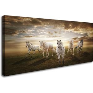 XXMWallArt FC1975 Canvas Wall Art Horse Picture Canvas Prints Modern Decor Wall Art Painting Canvas Prints Fine Art for Living Room Bedroom Kitchen Home and Office Drawing Room Wall Decor (60L" x 30W", Horses)