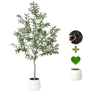 Artificial Olive Trees Indoor,Faux Olive Tree with White Planter Pot,Artificial Plants Lifelike Fruits for Home Office MeetingRoom Living Room Indoor Outdoor Decor(5ft)
