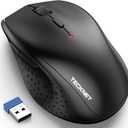 TECKNET Bluetooth Mouse, [ USB + BT1 + BT2 ] Wireless Mouse for Laptop, Silent Click, Full-Size, 4800 DPI Computer Mice Wireless, Dual Mode for Laptop, Computer, iPad, MacBook (Carbon Black)