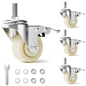 Caster Wheels 2000 LBS, Threaded Stem Casters Set of 4 Heavy Duty,1/2"-16 x 1(Stem Diameter 1/2", Length 1"), Dual Locking Caster, Industrial Castor Wheels for Furniture,Carts