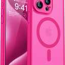 CANSHN Magnetic Compatible with iPhone 15 Pro Case, Upgraded [Full Camera Protection] [Compatible with Magsafe] [Translucent Matte] Shockproof Protective Phone Case Cover 6.1 Inch - Hot Pink