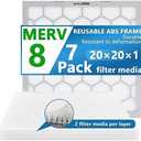 OlitAir 20x20x1 MERV 8 Air Filter,AC Furnace Air Filter,Reusable ABS Plastic Frame, 7 Pack Replaceable Filter Media (Actual Size: 19.61" x 19.61" x 0.78")