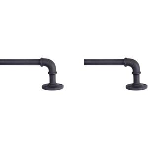 Kenney 5/8" Black Textured Steel Adler Indoor/Outdoor Rust-Resistant Wrap Around Curtain Rod Set, 28-48" and 48-84" Adjustable Length