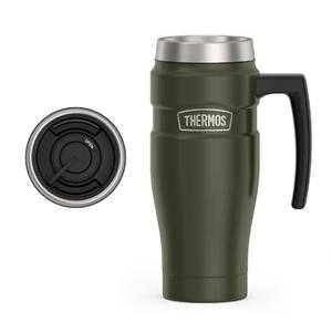 THERMOS Stainless King Vacuum-Insulated Travel Mug with Handle - 16oz, Army Green - Thermos Tumbler for Hot & Cold Drinks - Leak-Proof & Sweat-Proof Stainless Steel Coffee Mug with Lid for Commuting