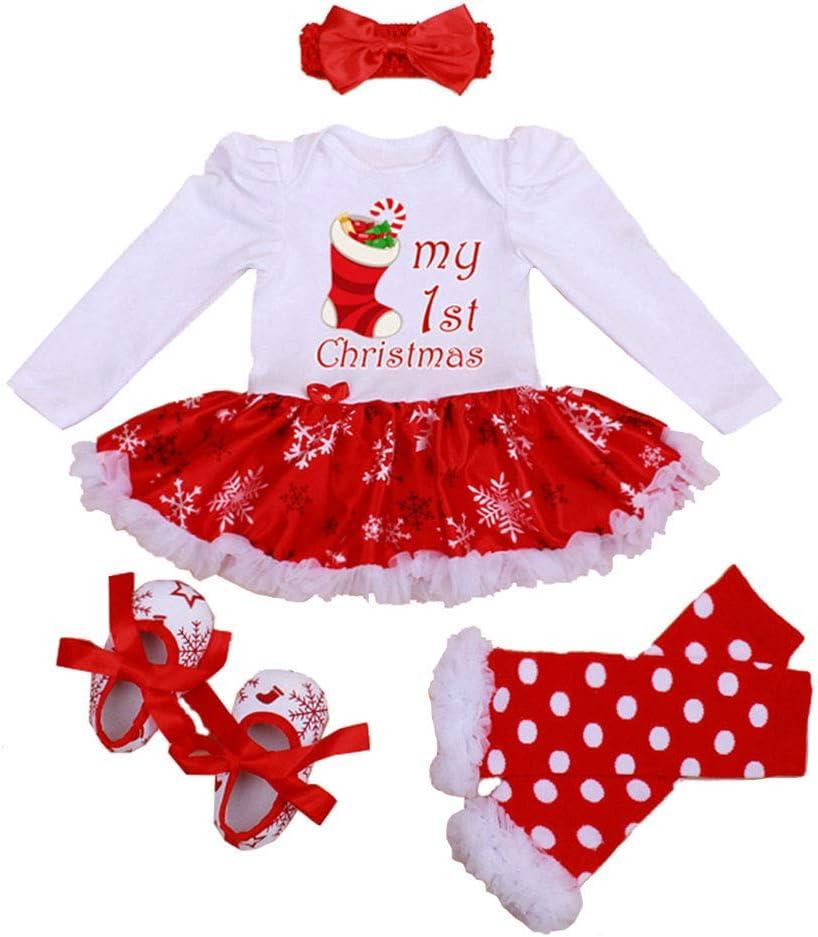 Winmany Newborn Baby Girls Christmas Romper Tutu Dress Outfit Headband Leg Warmer Shoes (0-3 Months)
