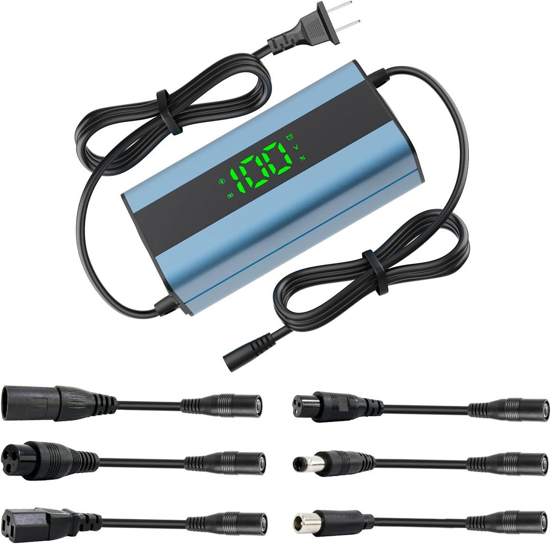 54.6V 2A Electric Scooter Charger 6 in 1 Plugs Universal,for 48V Electric Scooter Ebike Lithium Battery, Smart Display, Fast Charging, Overcharge Protection, Compatible with Multiple Model
