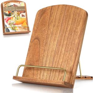 Cookbook Stand for Kitchen Counter Adjustable - Wood Recipe Book Holder for Convenient Cooking Fit iPad Tablet Recipe Book Holder