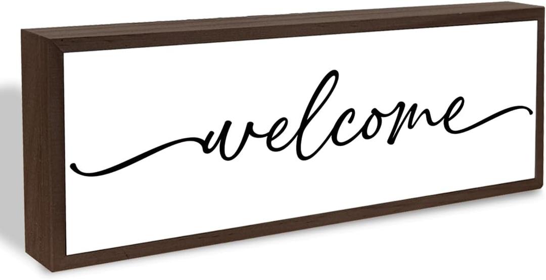 Welcome Wood Home Decor Signs, Welcome Simplicity Wood Plaque, Home Tabletop Desk Decorative Sign, Rustic Farmhouse Shelf Decor Sign, Hanging Decorative Wooden Plaque 9.5x3.1 Inches(A60)