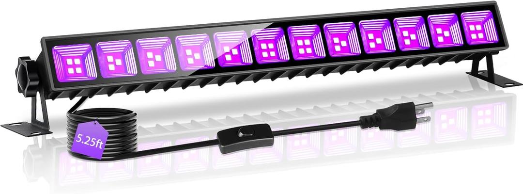42W Black Light Bar with 5.25ft Cord and Switch, Light Up 23x23ft, Waterproof 40 LEDs Blacklights for Glow Party, Halloween Decor, Body Paint, Bedroom, Classroom 1 Pack