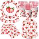 Strawberry Birthday Decorations,144Pcs Strawberry Party Plates,Napkins,Cups Strawberry Party Supplies Summer Fruit Tableware Set for Girls Baby Shower,Berry First Birthday Decor