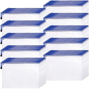 Zhehao 100 Pcs A4 Mesh Zipper Pouch Bag Bulk Mesh Pouch with Zipper Waterproof Clear Storage Bag for School Office Supplies Cosmetics Travel,13.19 x 9.45 in (Blue)