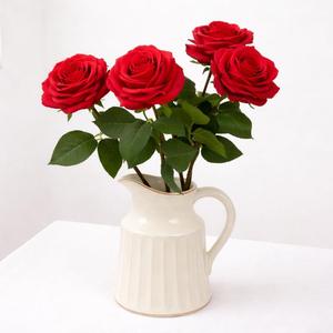 Artificial Rose Flowers, 4Pcs Real Touch Long Stem Faux Roses, Lifelike Latex Roses for Wedding Bouquet, Table Centerpiece, Home Decor, DIY Floral Arrangement, Red