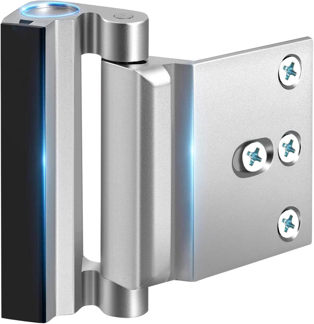 Home Security Door Reinforcement Lock - Safety Child Proof Door Locks with 8 Screws for Inward Swinging Front Doors, Extra Add a Top Lock Inside Withstands 800 lbs Deadbolt Latch, Guard Bedroom Patio (Silver)
