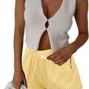 2 x Boxer Shorts Gingham Shorts Y2K Beach Bottoms | Plaid Shorts Y2K Pajama Bottoms Two Pockets (Yellow), Large