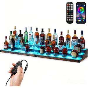 2Pack 3 Tier LED Lighted Liquor Bottle Display Shelf - 60" Total Length,RGB Countertop Bar Shelf with RF & App Control,7 Static Colors Music Sync,Timer,Lighted Bottle Shelf for Home &Commercial Use, 3 Tier 60" Total Length 