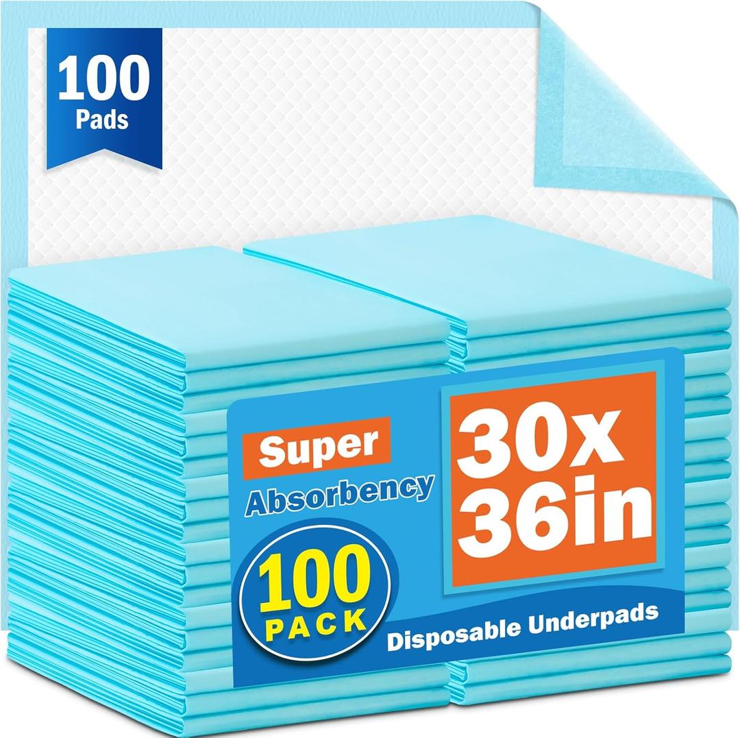 VISRIE 100Pcs 30 x 36Bed Pads Disposable Adult, Incontinence Bed Pads, Super Absorbency Chucks Pads Disposable, Chucks Underpads Extra Large, Pee Pads for Adults, Pets & Kids, Puppy Training Pads