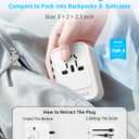 Universal Travel Adapter, International Travel Plug Adapter with 2 USB-C(PD 20W) 1 USB-A Ports, All in One Portable Adaptor, for USA, UK, EU, AU 224+ Countries (White) US