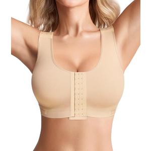 BRABIC Women Front Closure Post Surgery Compression Everyday Bras for Mastectomy Support with Adjustable Straps Wirefree, Large