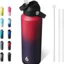 BJPKPK Insulated Water Bottle with Straw Lid, 40oz Large Thermos, BPA Free Leak Proof Stainless Steel Metal Water Bottles, Tumblers, Cups, Flasks for Travel, Sports,Charming Red