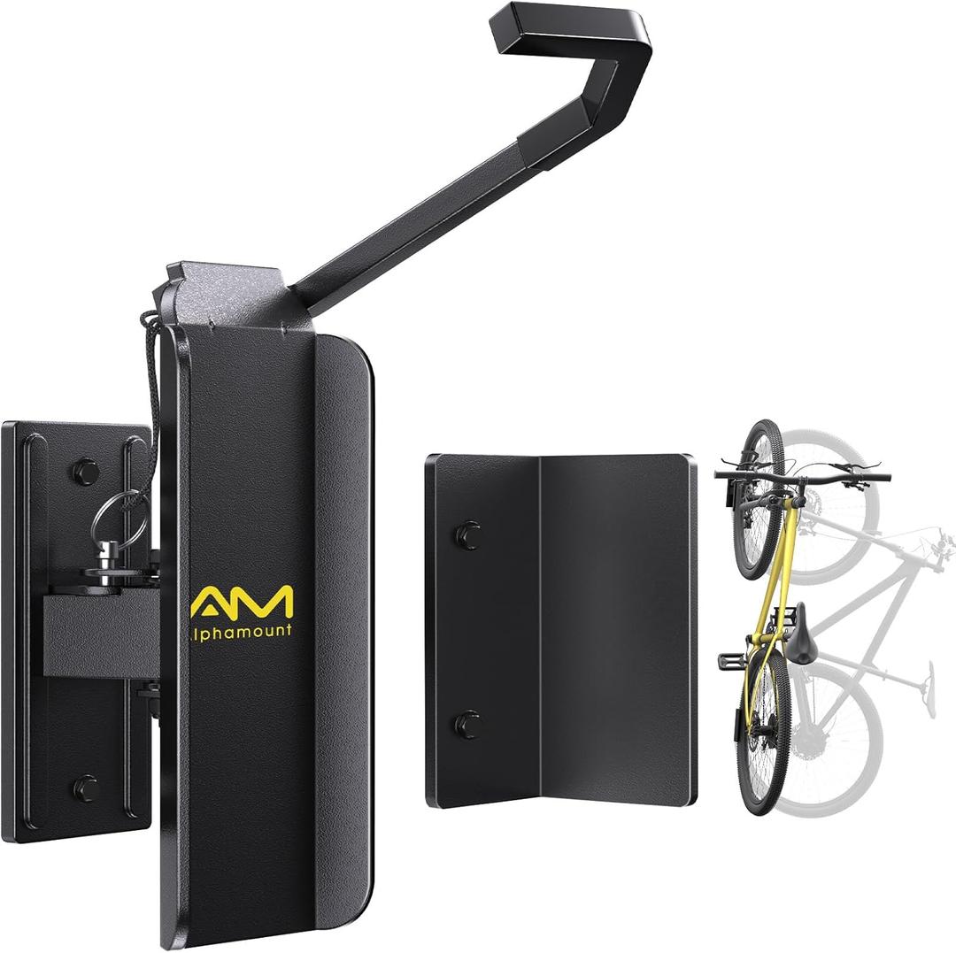 Alphamount AM Swivel Bike Wall Mount, Metal Wall Bike Rack with Durable Sleeves, Space-Saving Vertical Bike Rack with 180 Swivel for Home and Garage, Bike Storage Hanger Mount Up to 66 lbs, 1-Pack