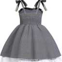 IDOPIP Toddler Baby Girls Halloween Tutu Dress Black and White Striped Dresses Smocked Bowknot Birthday Party Dress up Outfit (18-24 Months)