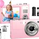 Digital Camera, 64MP 4K Camera for Kids with 2.8" IPS Screen, 64GB SD Card and 16X Digital Zoom Anti Shake, Point and Shoot Compact Camera, Compact Portable Small Gift for Boys Girls Students (Pink)