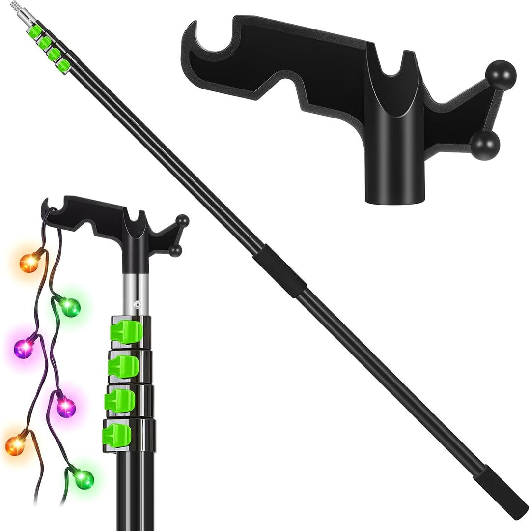 4.3-18 Ft Telescopic Extension Pole with Hook for Xmas Lights,Green