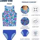 Lands' End Girls' UPF 50+ Swim Bikini Bottom and Racerback Tankini Set (Blue, S)
