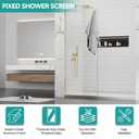 36" W x 76" H Fixed Shower Glass Panel, 3/8" w/Coat Hook, Brushed Gold