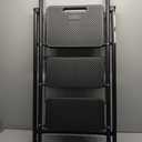 3 Step Ladder, Portable Steel Folding Step Stool with Wide Anti-Slip Pedal & Convenient Handgrip, 500lbs Sturdy Steel Ladder, Black