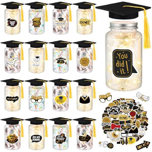Mimorou 10 Sets 2025 Graduation Decorations Class of 2025 Graduation Jar Table Centerpieces with Black Felt Grad Hat and Stickers for College High School Congrats Grad Party Supplies
